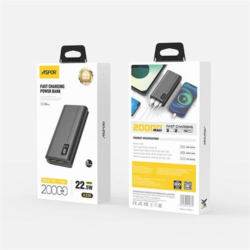 Aspor A336 20000mah 22.5W Powerbank Black