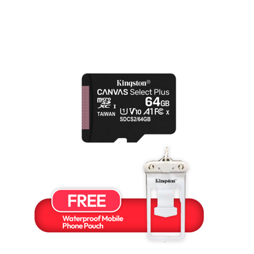 Kingston DataTraveler Canvas Select Plus microSD - 64GB + Free Waterproof Mobile Phone Pouch