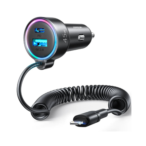 Joyroom JR-CL08 3-in-1 Car Charger with Coiled Cable (Lightning)