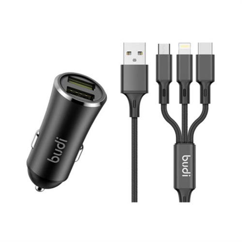 Budi 12W 2 USB Car Charger 3 In 1 Cable M8J627