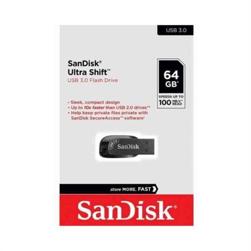 SanDisk Ultra Shift USB 3.2 Gen 1 Flash Drive - 64GB (Black)