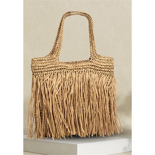 BROWN TASSEL WOVEN BEACH BAG