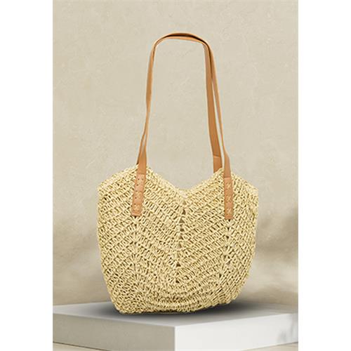 WOVEN BROWN STRAW BEACH TOTE BAG