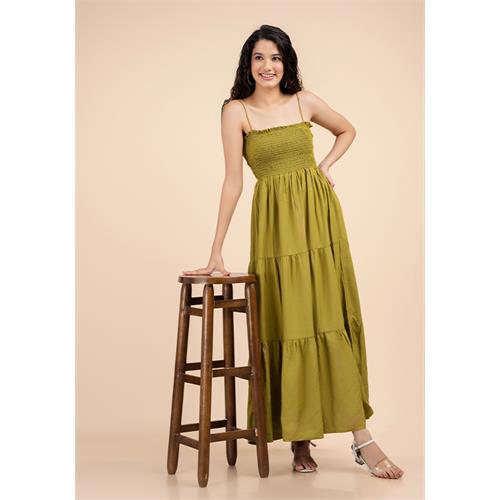 ZENANA GREEN SMOKED DRESS