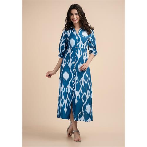 ABSTRACT PRINTED BLUE KURTHA