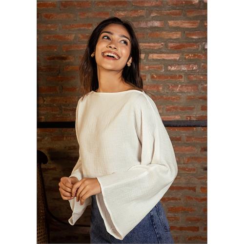 ALESSIYA WHITE WIDE SLEEVE CROP TOP