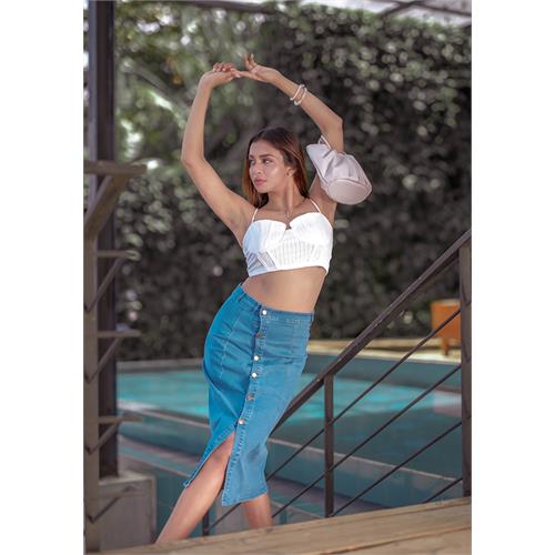 AMORI SIDE SLIT DENIM SKIRT