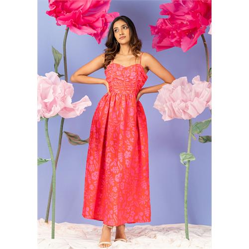 ANTONIA PINK & RED RUCHED PANEL DRESS