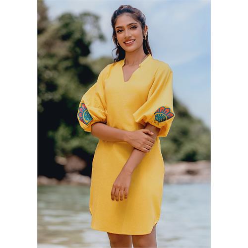 BALLOON SLEEVE YELLOW DRESS