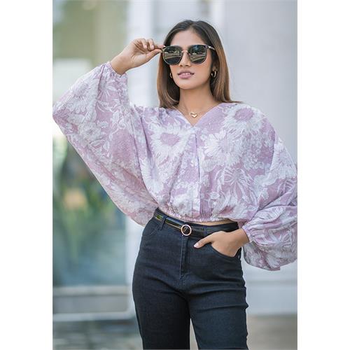 BAVELY CROPPED PINK PRINTED BLOUSE