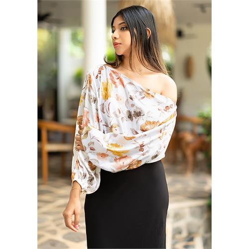 BROWN FLORAL ONE SHOULDER TOP