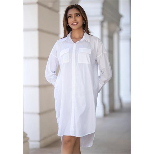 COLA WHITE BAGGY SHIRT DRESS