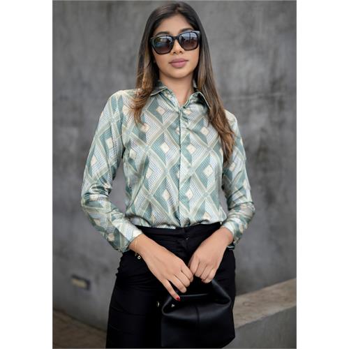 CONSEAL PLACKET GREEN PRINTED BLOUSE