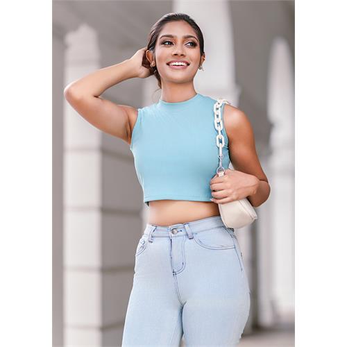 CROP SLEEVELESS BLUE TEE