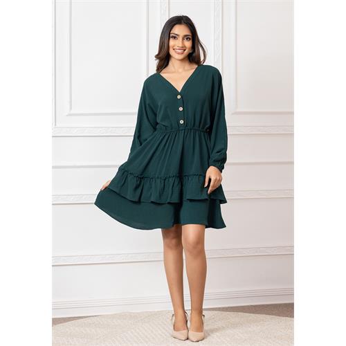 DARK GREEN AMY BALLOON SLEEVE DRESS
