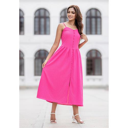 ELENA STRAP BUTTONED PINK DRESS