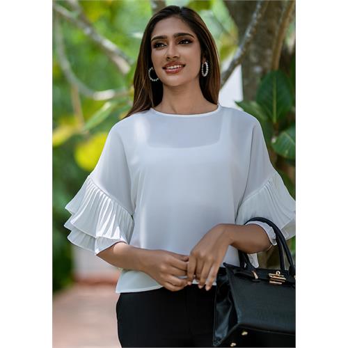 ELISE SLEEVE PLEATED WHITE BLOUSE