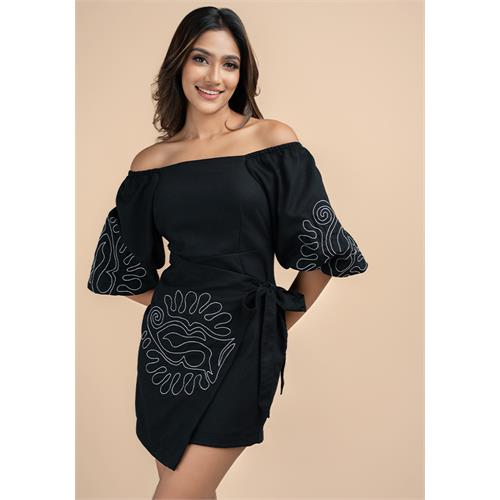 EMILIA EMBROIDERY BLACK DRESS