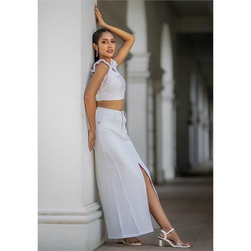 ERENA WHITE FRONT SLIT SKIRT