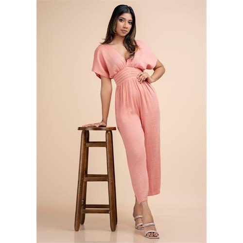 ESTHER ORANGE JUMPSUIT WITH SMOCKING