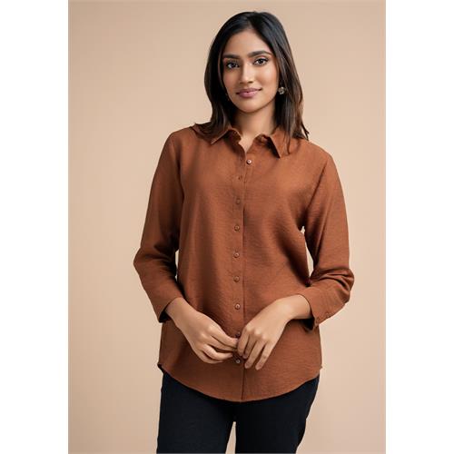 HANAH LONG SLEEVE BROWN BLOUSE