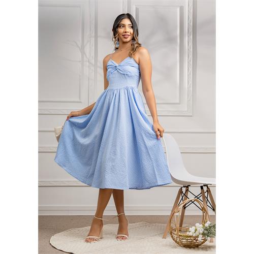 JENNA BLUE CHECK MIDI DRESS