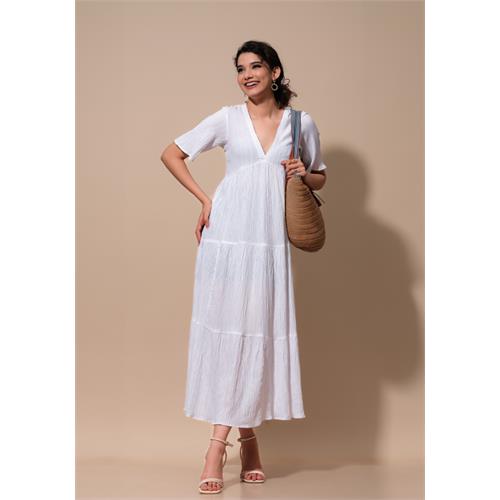 KARA V NECK LAYERD WHITE DRESS
