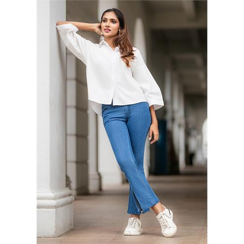 KATE LIGHT BLUE FRONT SLIT BELL PANT