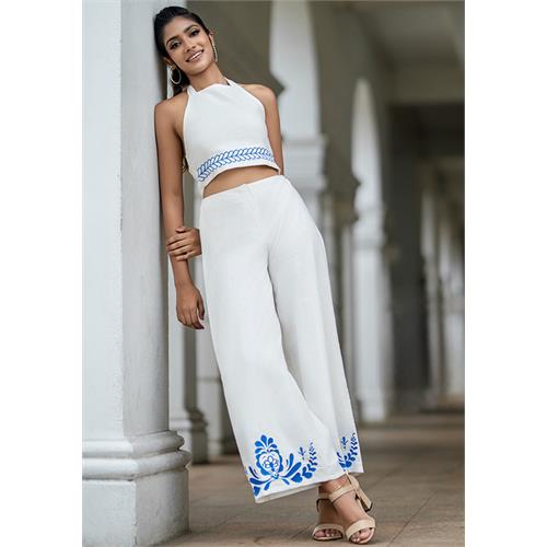 KATEY BLUE EMBROIDERY PANT