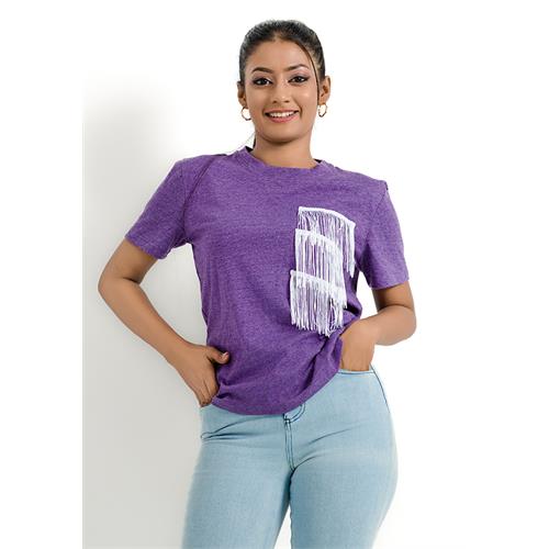 LAYERED EMBELLISH PURPLE T SHIRT