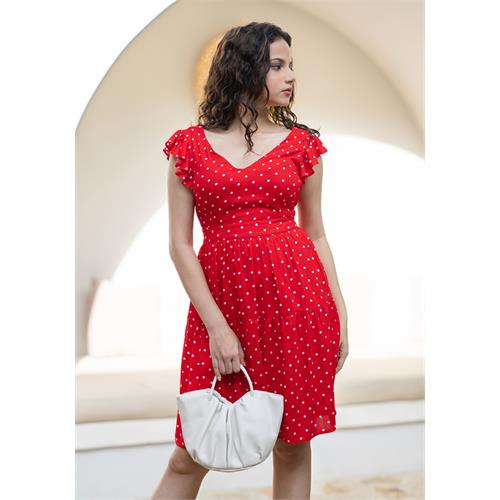 LILA WHITE DOTTED RED DRESS