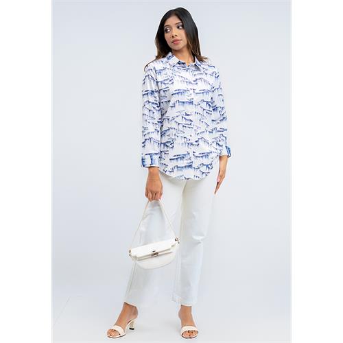 LISA BLUE PRINTED OFF WHITE BLOUSE