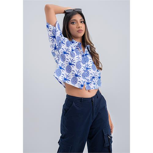 LORELA PINEAPPLE PRINT CROP BLOUSE