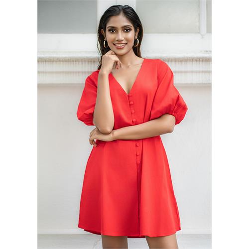 MILY RED BUTTONED DRESS