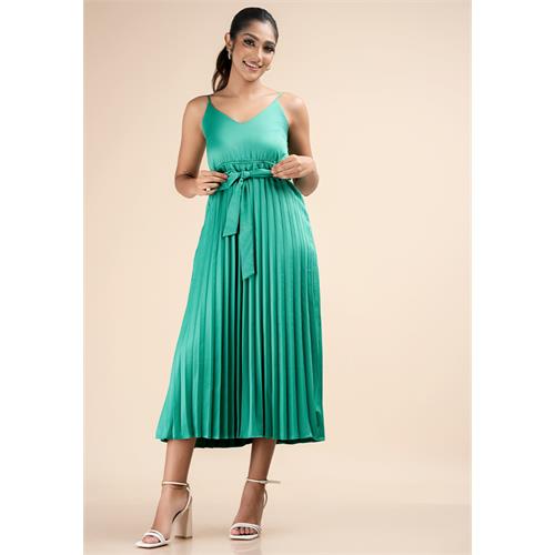 PLEATED GREEN STRAPPY DRESS