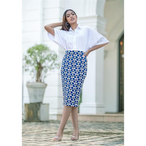 PRINTED WHITE PENCIL CUT SKIRT