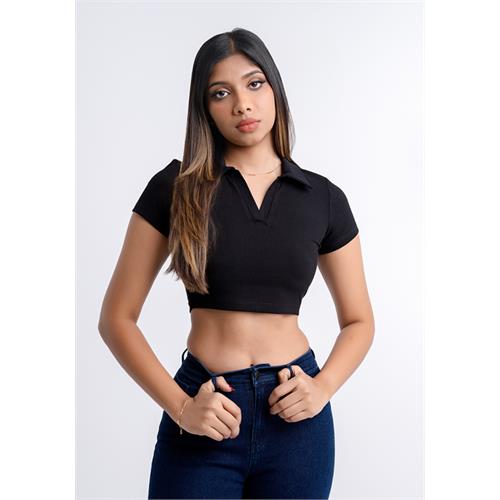 RIB COLLAR BLACK CROP TEE