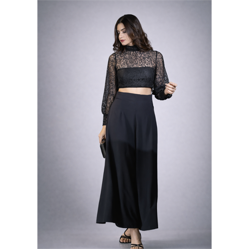 ROMINA BISHOP SLEEVE BLACK CROP TOP