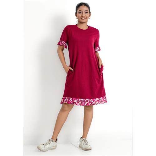 SARITA CONTRAST PANEL MAROON DRESS