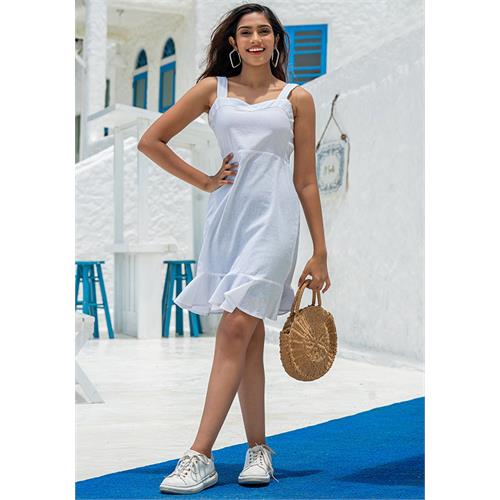 SENORITA SWEET HEART NECK WHITE DRESS