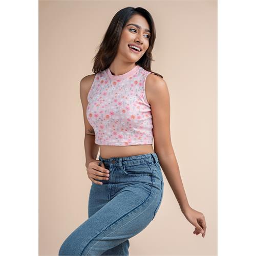 SLEEVELESS FLORAL CROP TEE