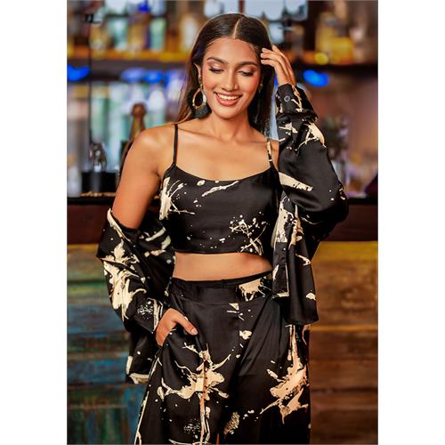 VANESSA BLACK PRINTED CROP TOP