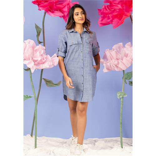 VAYO LONG SLEEVE LIGHT BLUE SHIRT DRESS