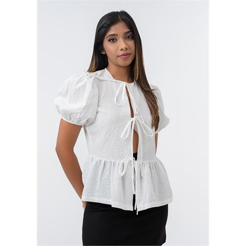 WHITE PUFF SLEEVE BOW TOP