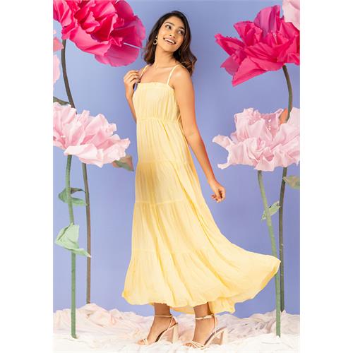 YELLOW STRAPPY TIERED DRESS