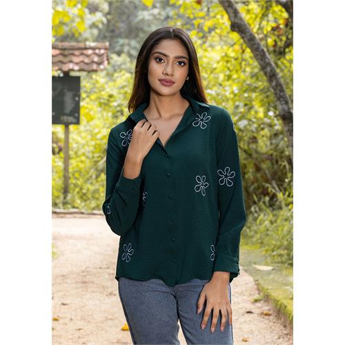 ZERAH WHITE EMB GREEN BLOUSE