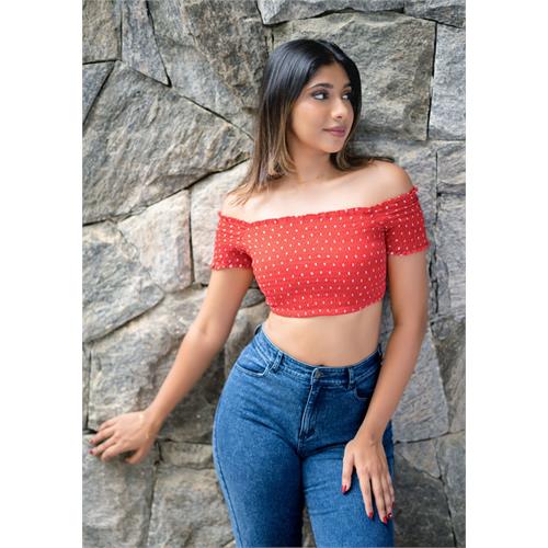 ZION DOTTED RED CROP BLOUSE