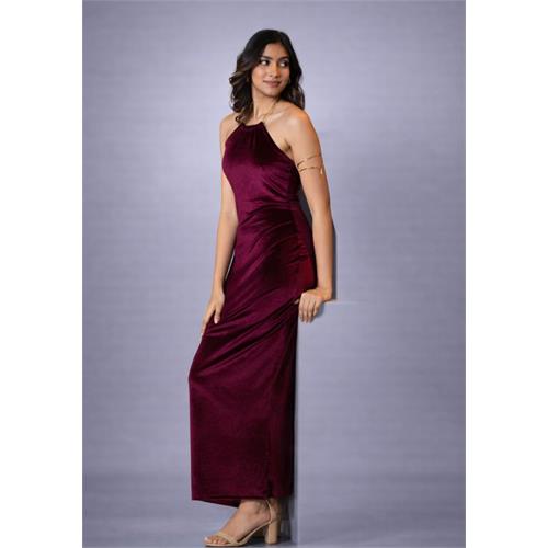 ALIZA HALTER NECK MAROON LONG DRESS
