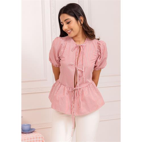 ANDREA FRONT KNOT STRIPE BLOUSE