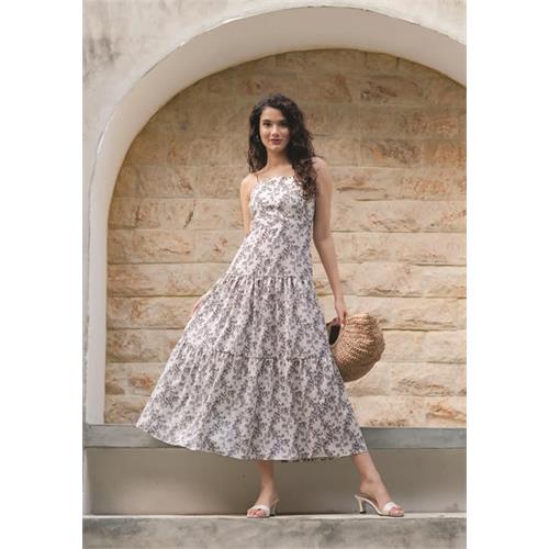 BELLA BLACK PRINTED OFF WHITE DRESS